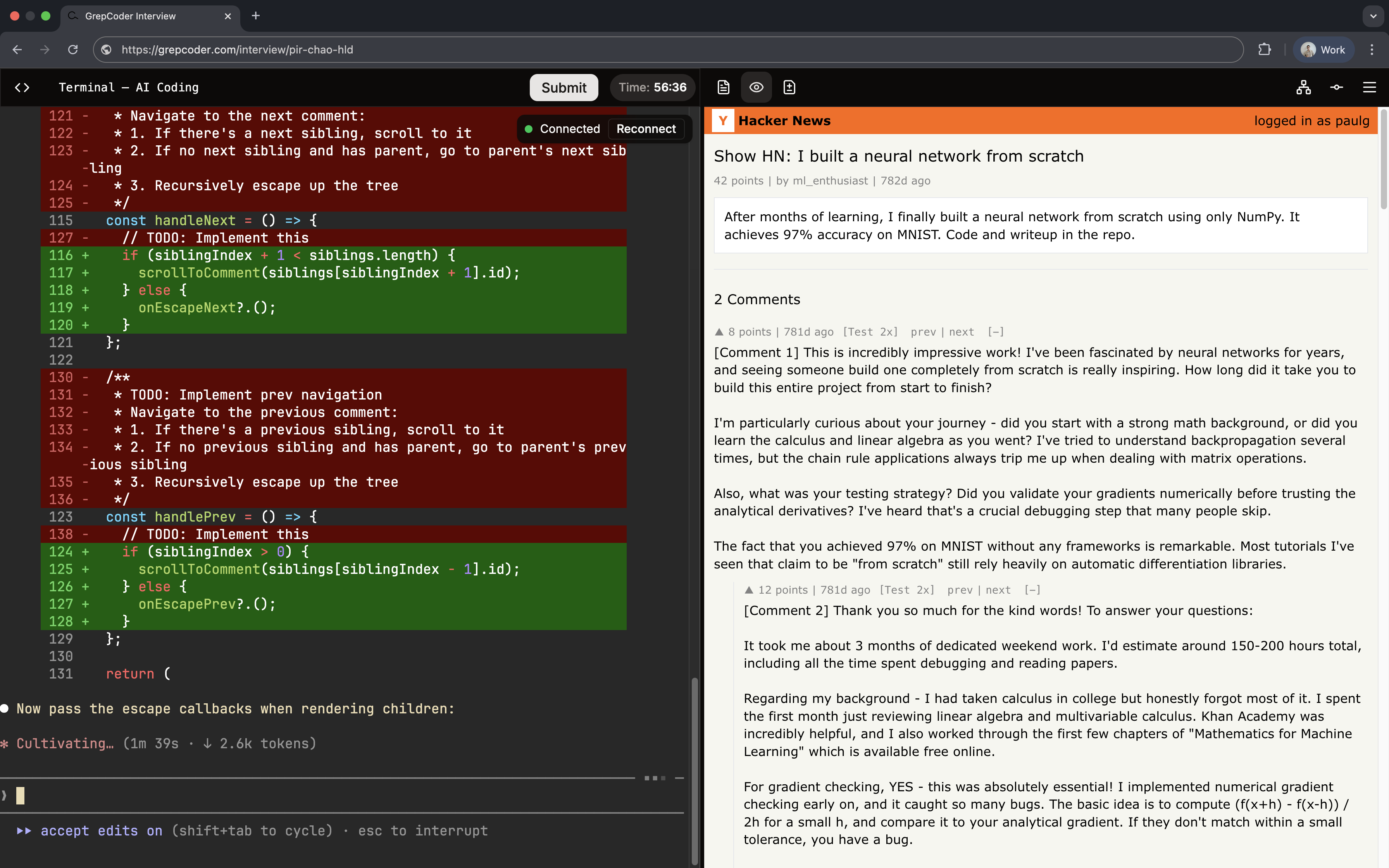 Screenshot of agentic coding environment